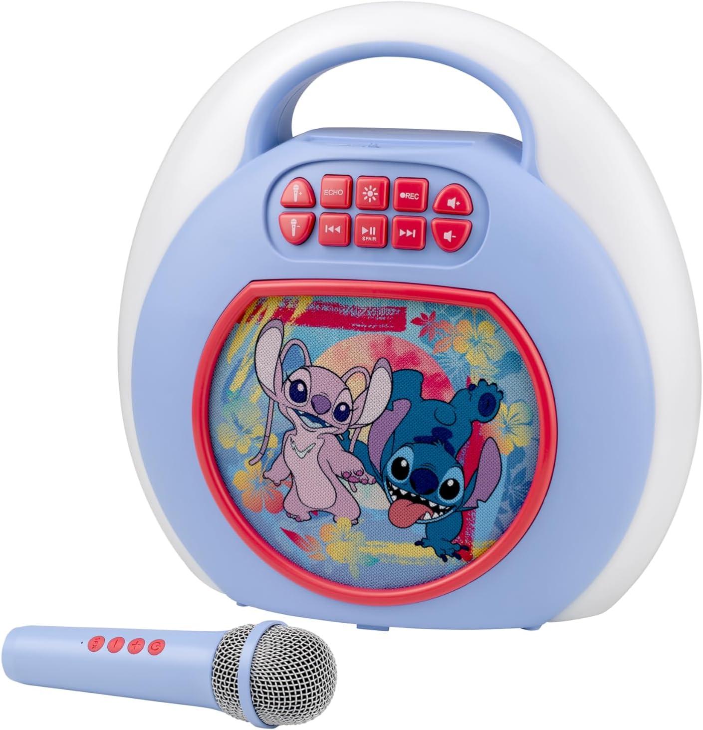 image:imageeKids Disney Stitch Karaoke Machine for Kids Bluetooth Speaker with Wireless Microphone Designed for Fans of Stitch Toys