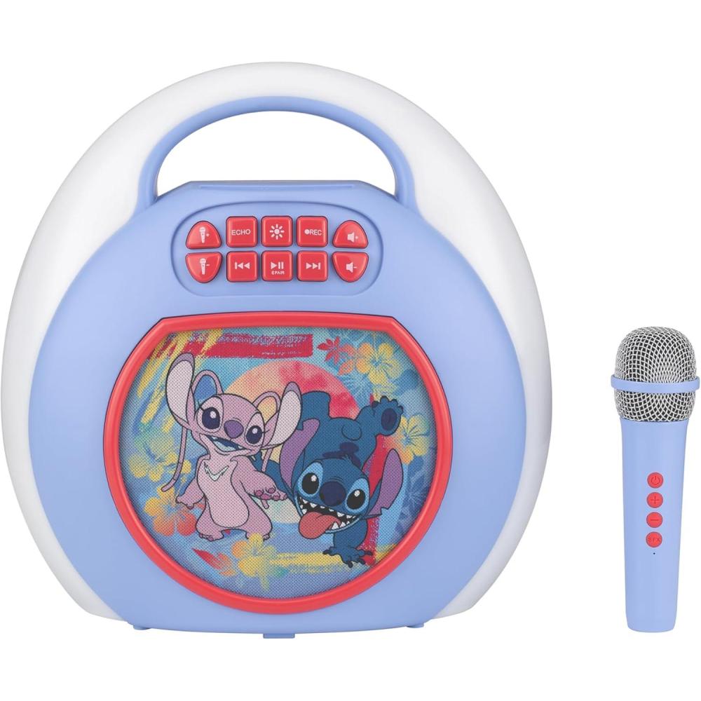 image:imageeKids Disney Stitch Karaoke Machine for Kids Bluetooth Speaker with Wireless Microphone Designed for Fans of Stitch Toys